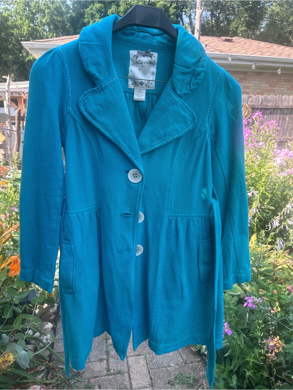 Nick & Mo Teal Blue Women's Trench Coat with Button Front and Belt
